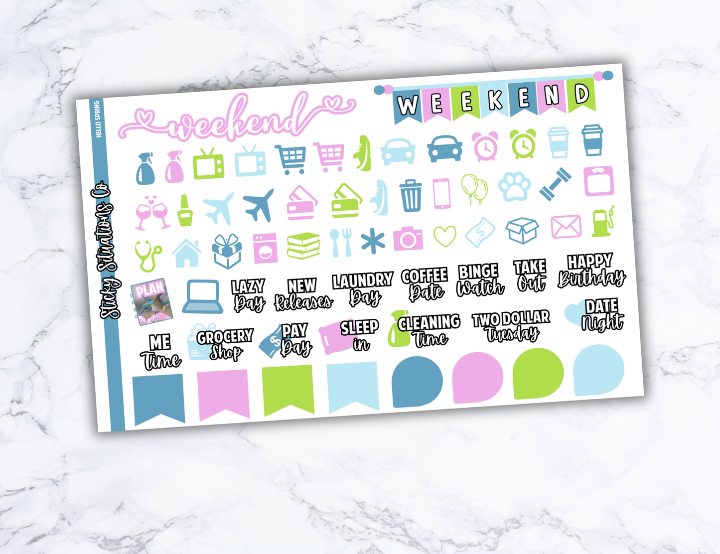 Hello Spring Full Vertical Planner Sticker Kit – Fun and Bright Matte Stickers for Weekly Layouts | Perfect for Spring Planning