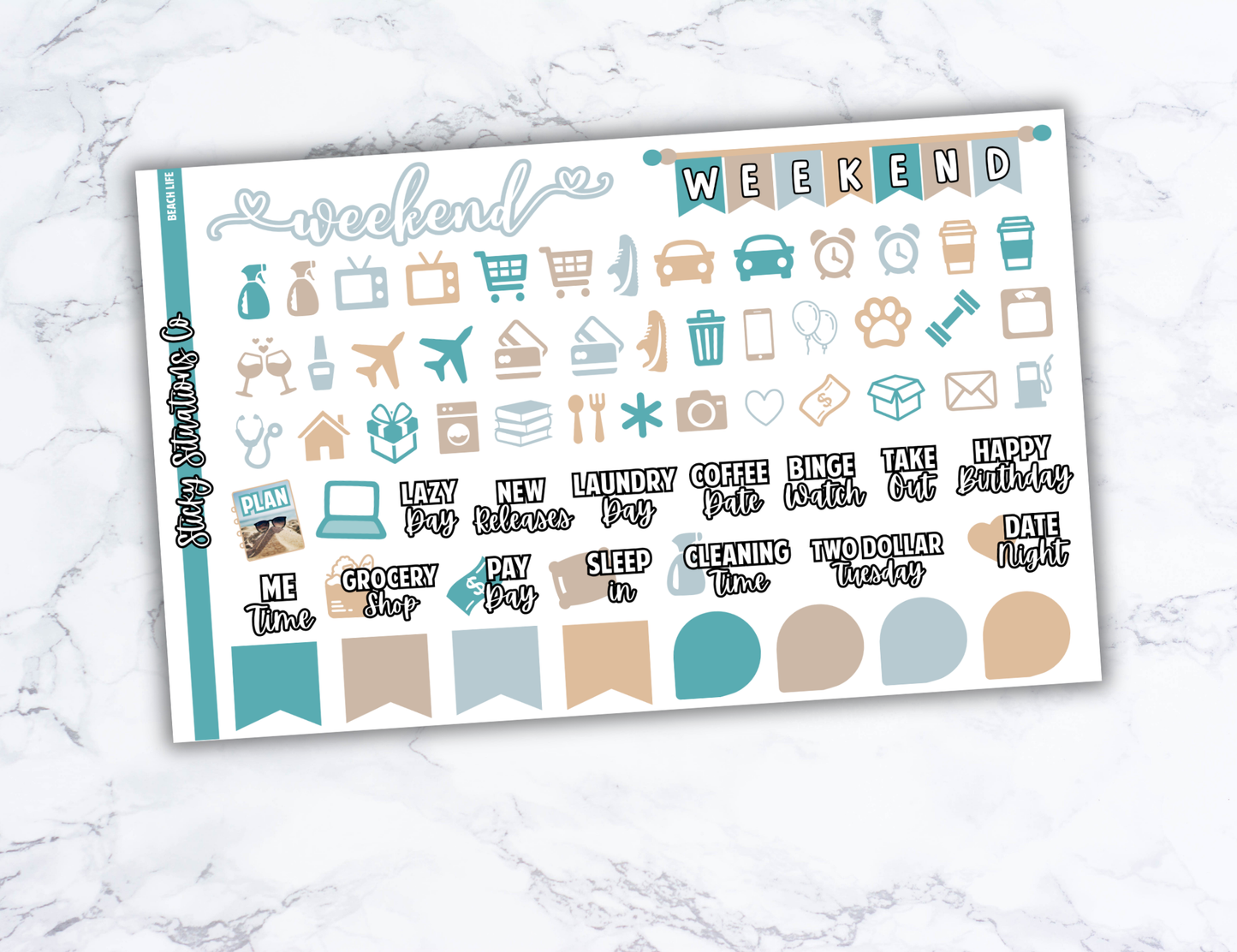 Beach Life Mini Vertical Planner Sticker Kit – Fun and Bright Matte Stickers for Weekly Layouts | Perfect for Summer Planning