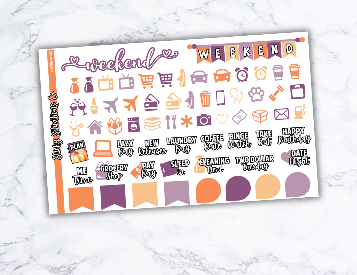 Pumpkin Kisses Full Vertical Planner Sticker Kit – Fun and Bright Matte Stickers for Weekly Layouts | Perfect for Fall Planning