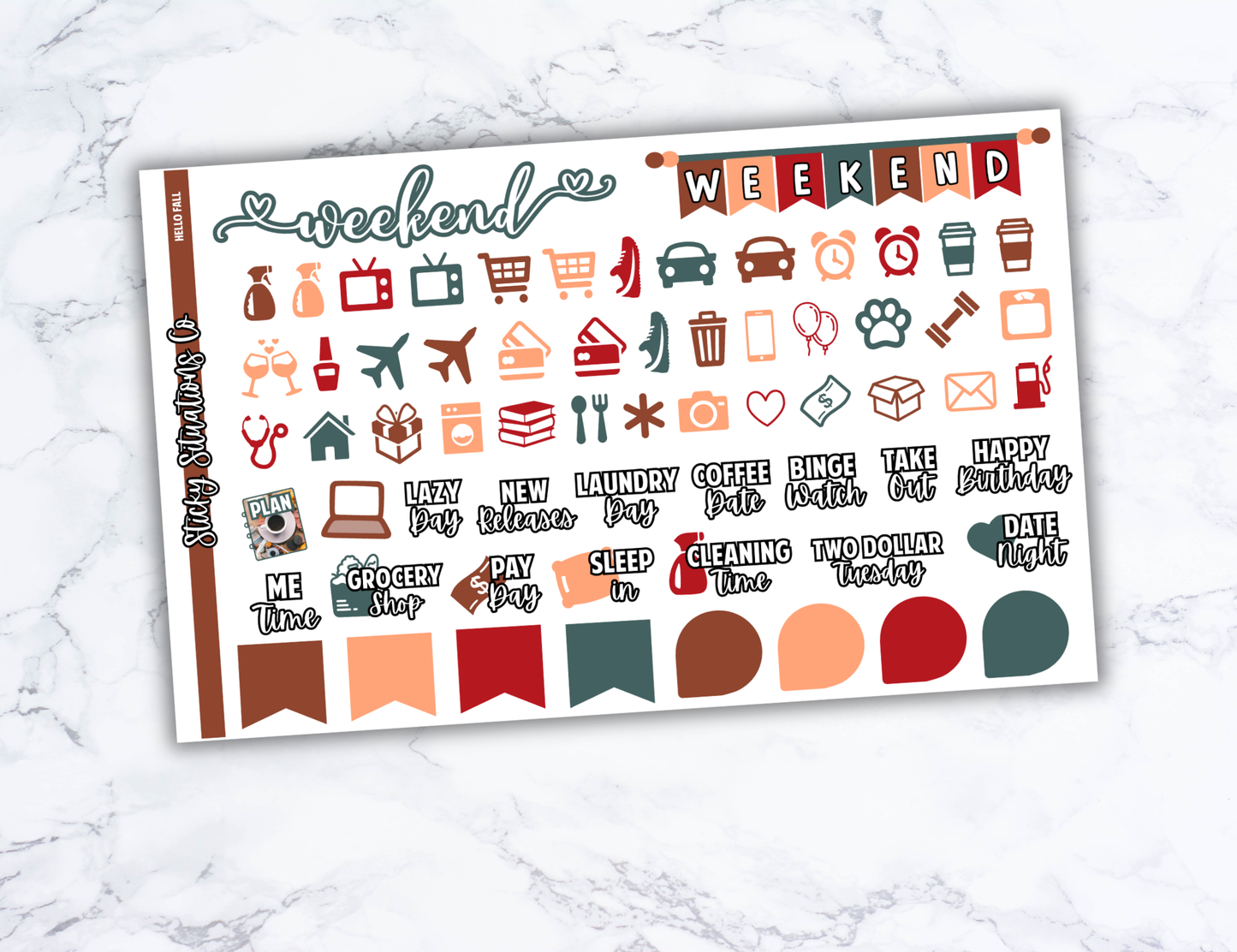 Hello Fall Mini Vertical Planner Sticker Kit – Fun and Bright Matte Stickers for Weekly Layouts | Perfect for Fall Planning