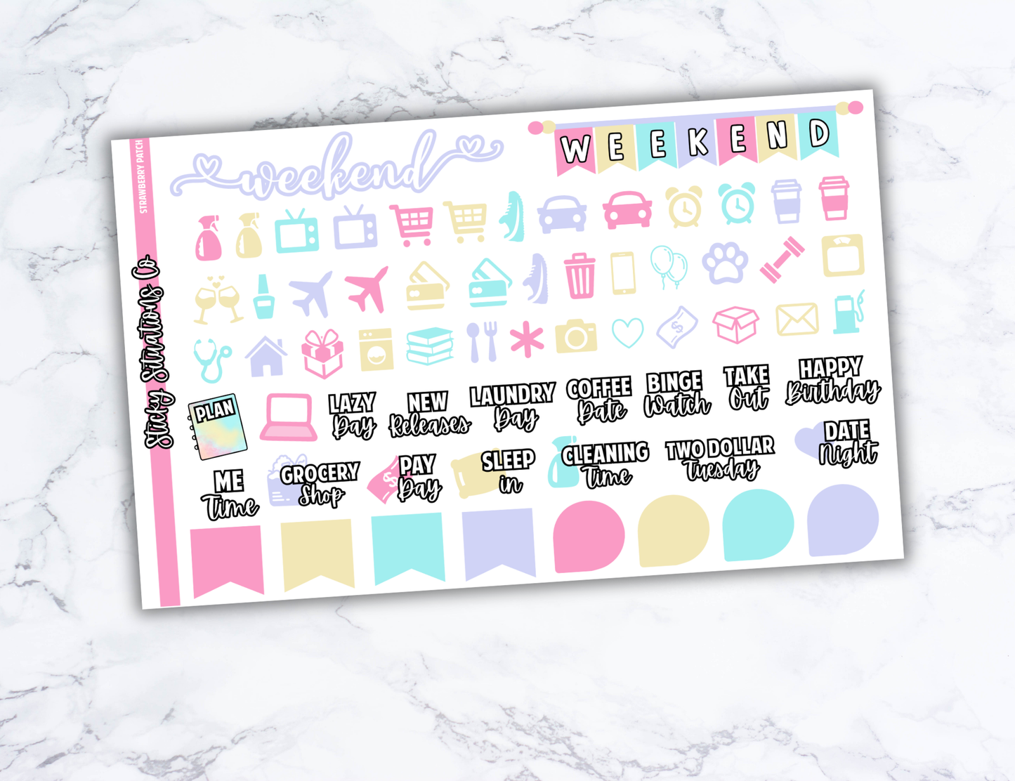 Strawberry Patch Mini Vertical Planner Sticker Kit – Fun and Bright Matte Stickers for Weekly Layouts | Perfect for Summer Planning