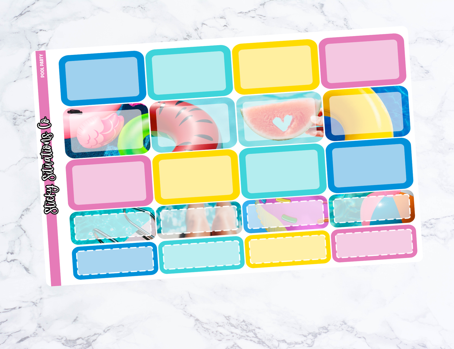 Pool Party Mini Vertical Planner Sticker Kit – Fun and Bright Matte Stickers for Weekly Layouts | Perfect for Summer Planning