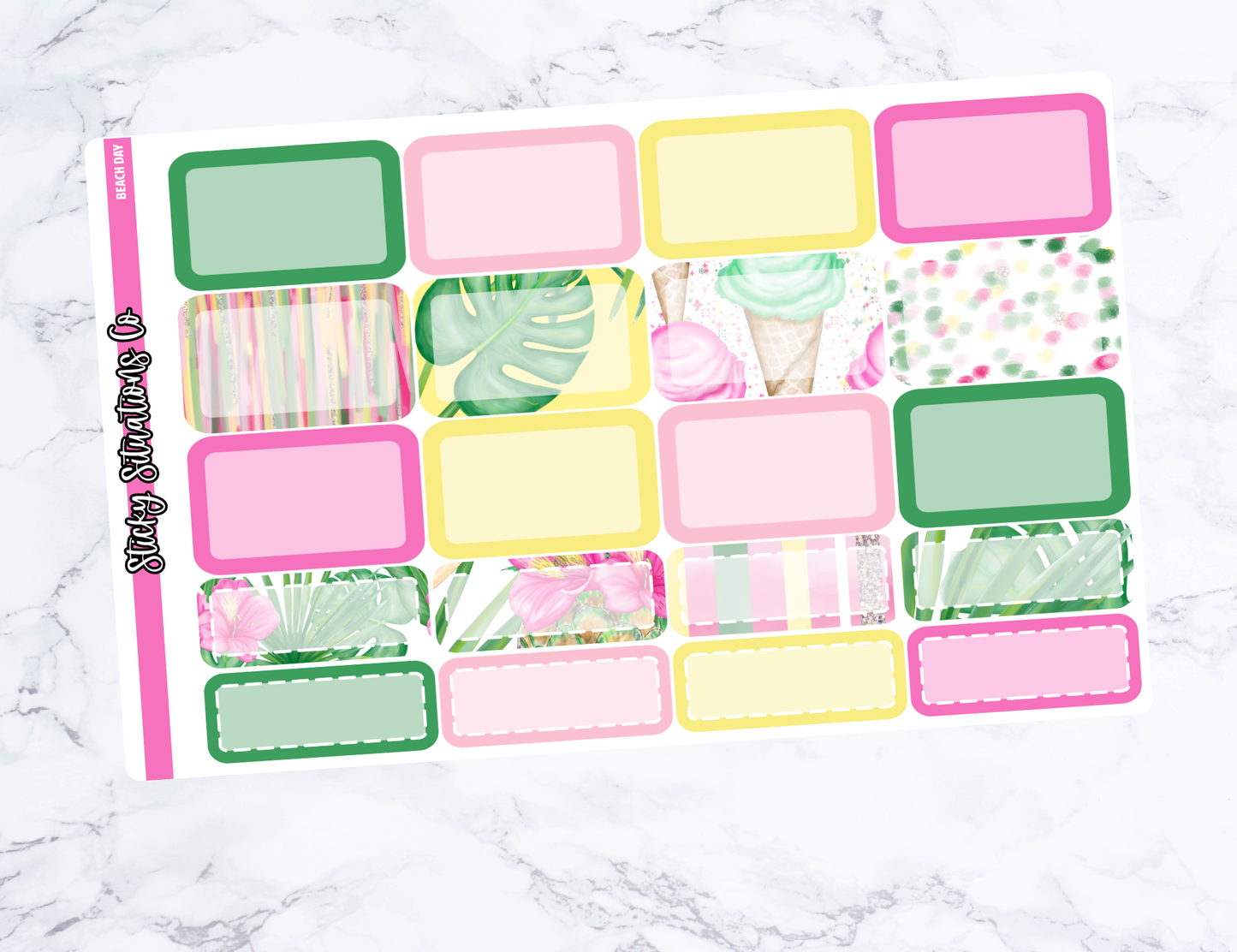 Beach Day Mini Vertical Planner Sticker Kit – Fun and Bright Matte Stickers for Weekly Layouts | Perfect for Summer Planning