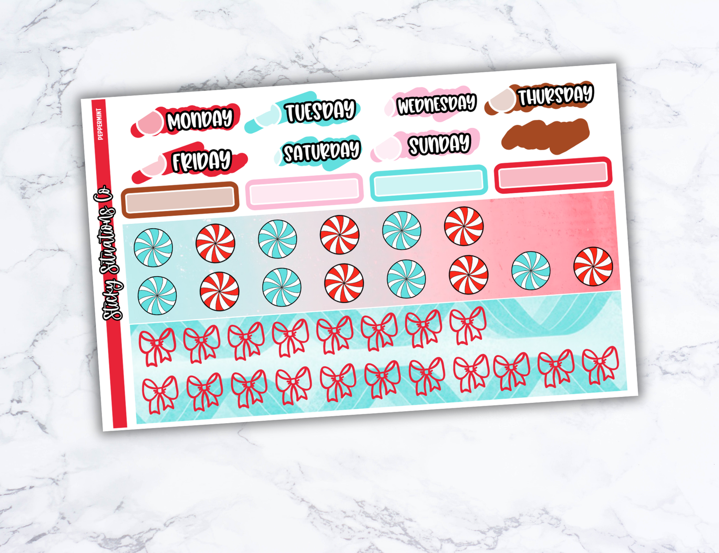 Peppermint Mini Vertical Planner Sticker Kit – Fun and Bright Matte Stickers for Weekly Layouts | Perfect for Christmas Planning