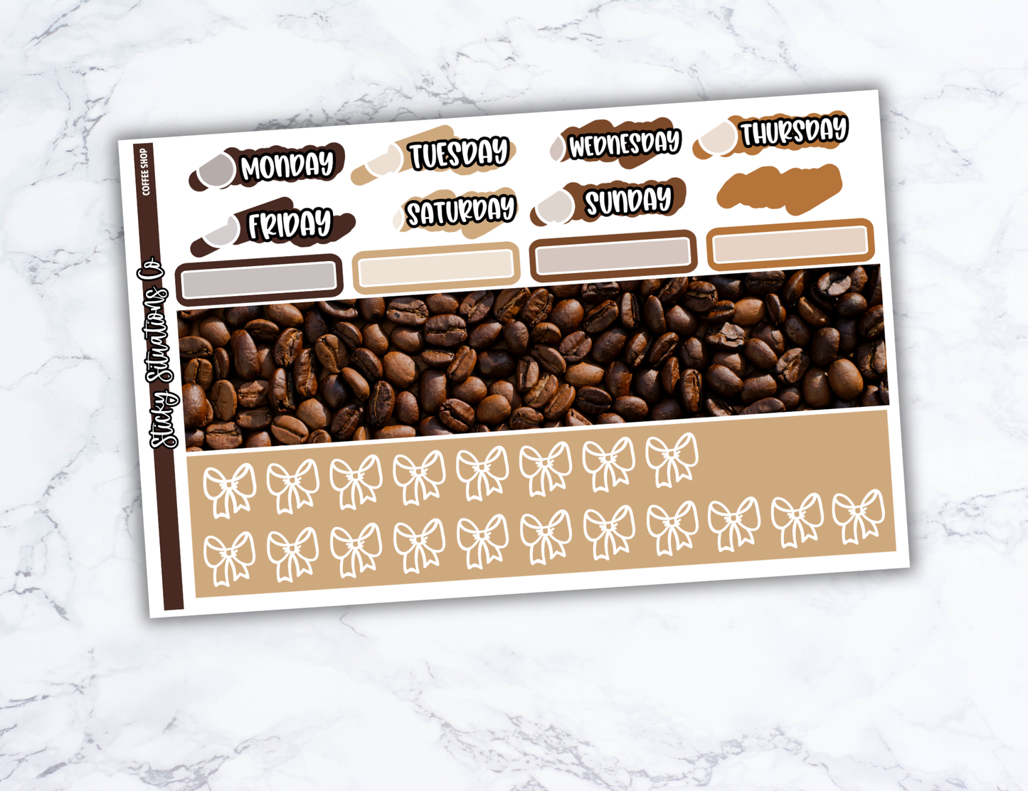 Coffee Shop Mini Vertical Planner Sticker Kit – Fun and Bright Matte Stickers for Weekly Layouts | Perfect for Every Day Planning