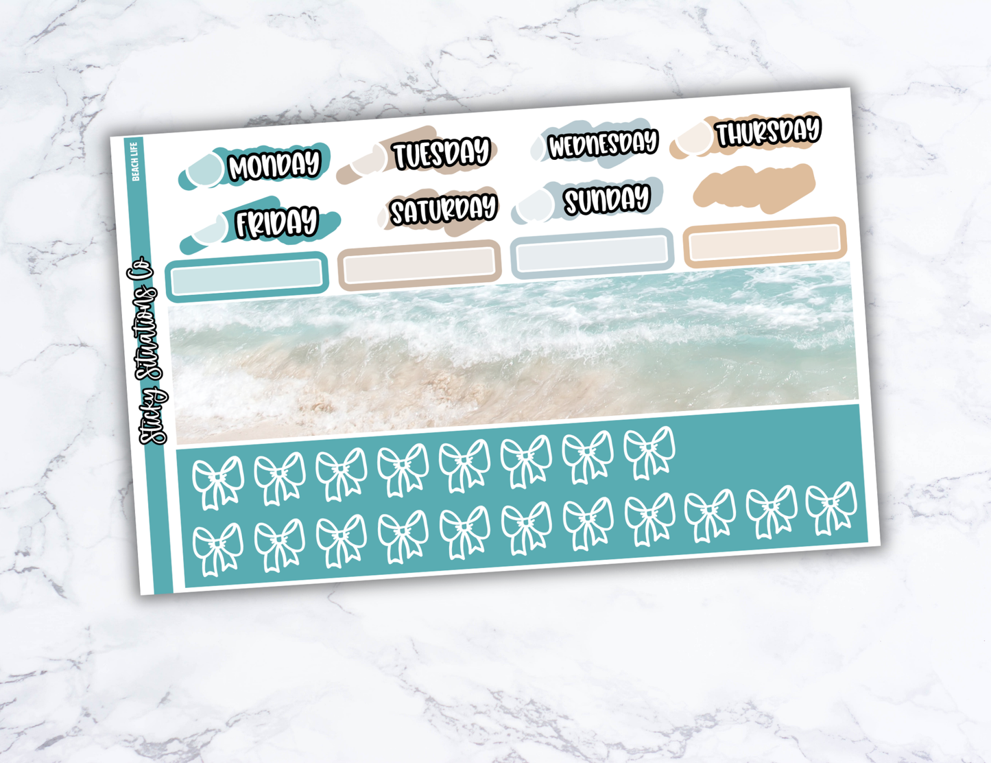 Beach Life Mini Vertical Planner Sticker Kit – Fun and Bright Matte Stickers for Weekly Layouts | Perfect for Summer Planning