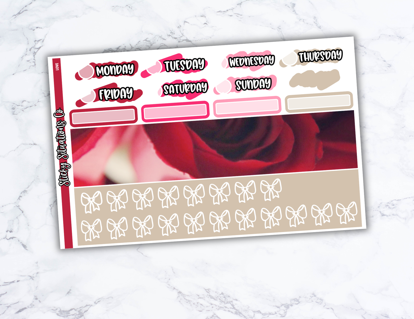 Love Mini Vertical Planner Sticker Kit – Fun and Bright Matte Stickers for Weekly Layouts | Perfect for Valentine's Day Planning