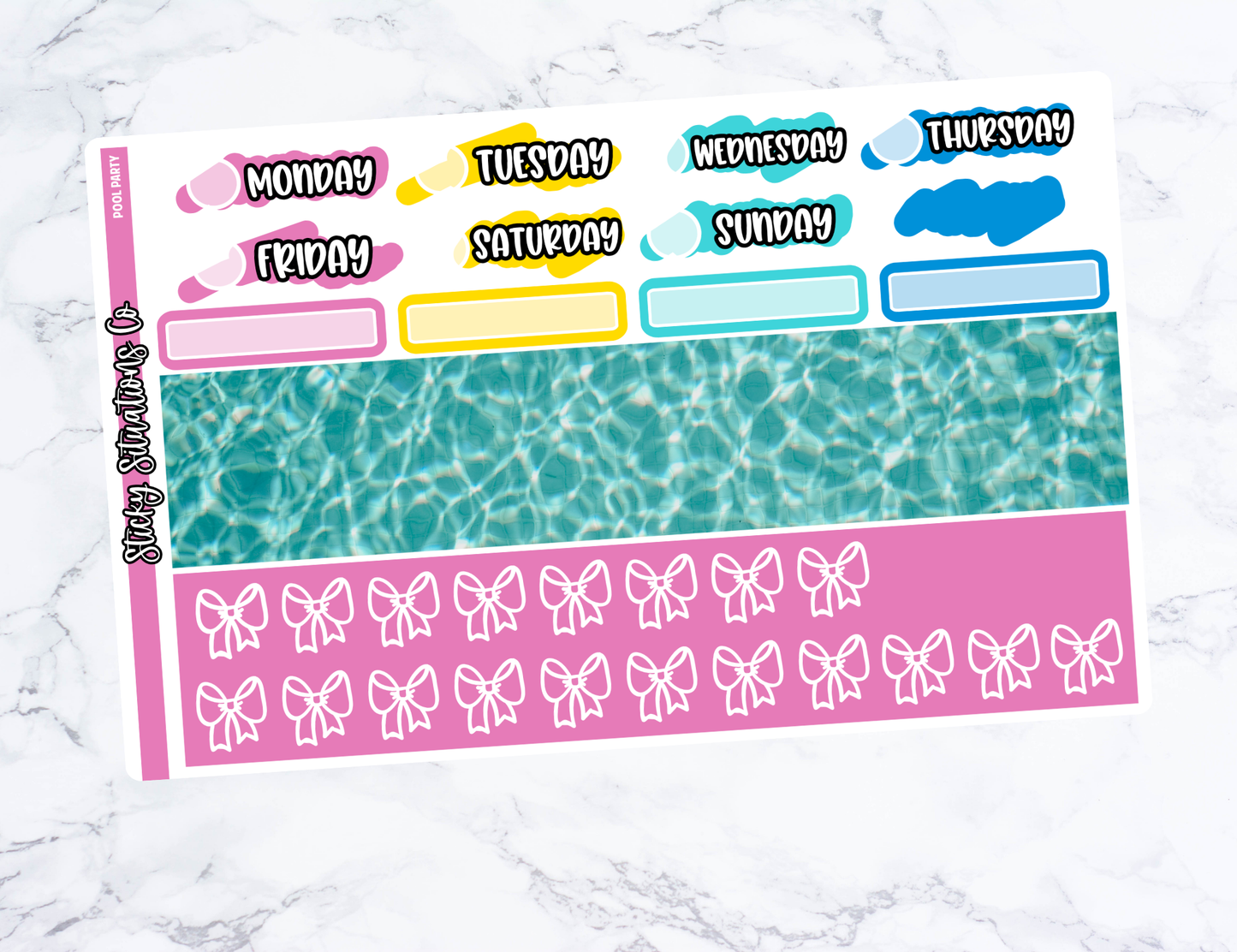 Pool Party Full Vertical Planner Sticker Kit – Fun and Bright Matte Stickers for Weekly Layouts | Perfect for Summer Planning