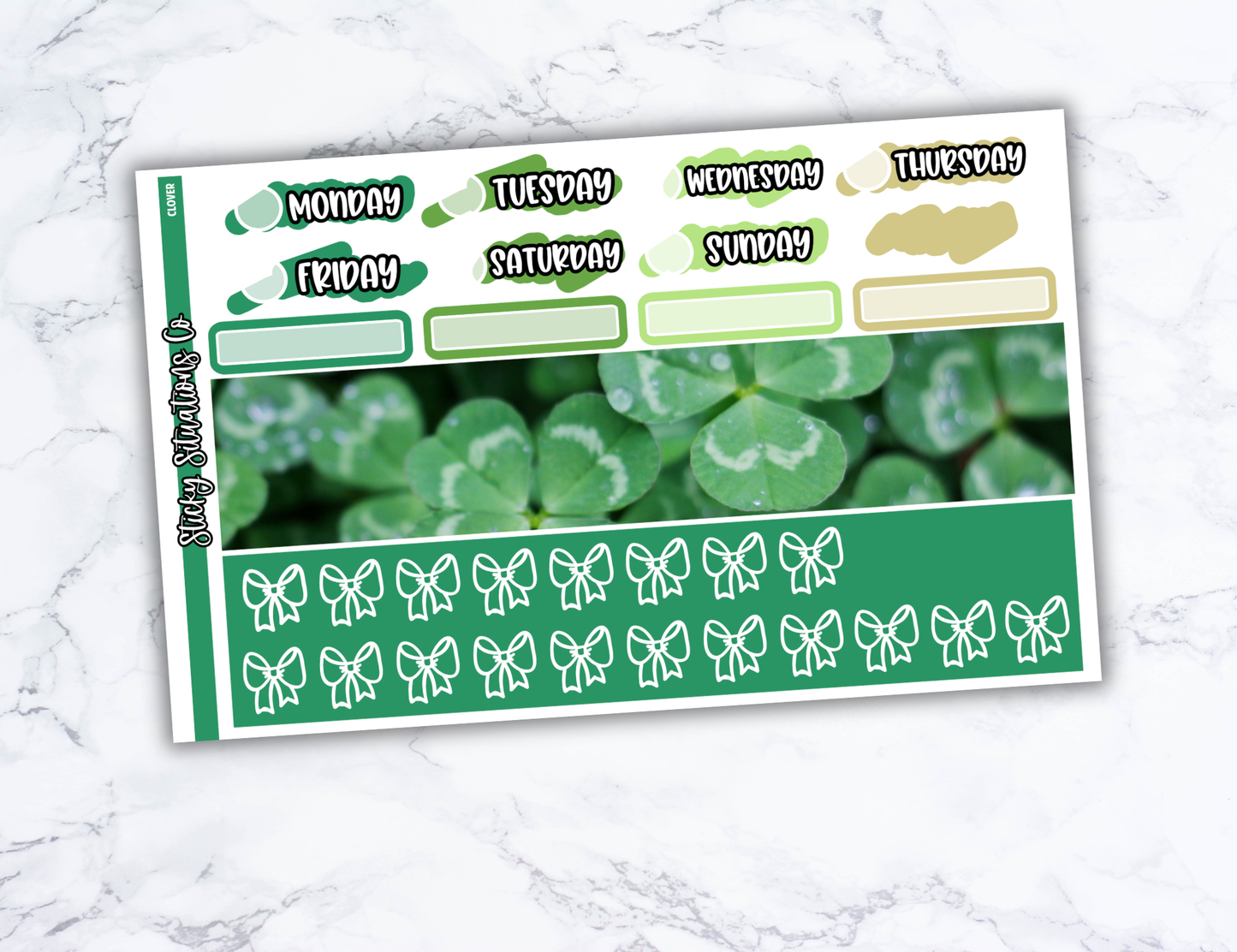 Clover Full Vertical Planner Sticker Kit – Fun and Bright Matte Stickers for Weekly Layouts | Perfect for St. Patrick's Day Planning