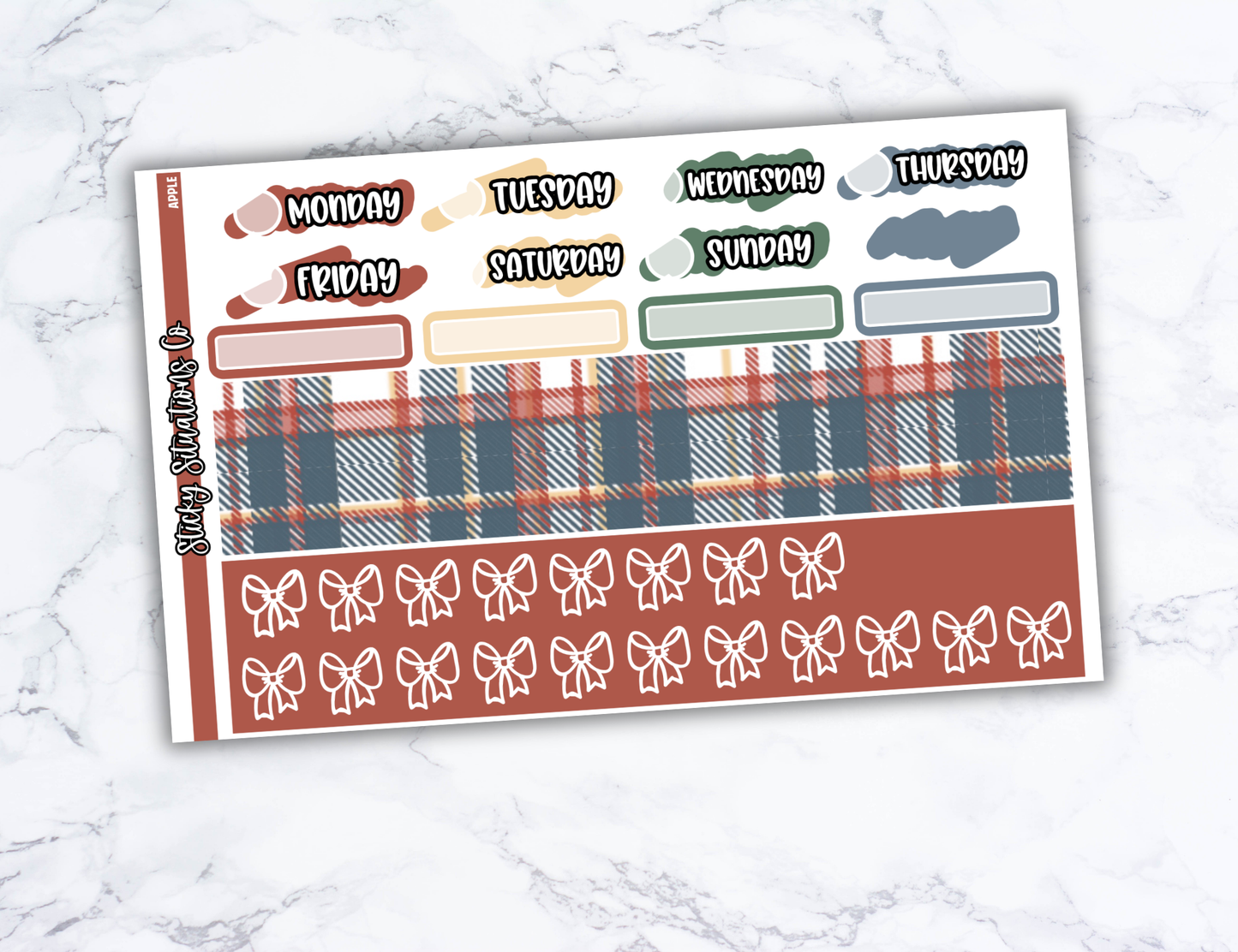 Apple Mini Vertical Planner Sticker Kit – Fun and Bright Matte Stickers for Weekly Layouts | Perfect for Fall Planning