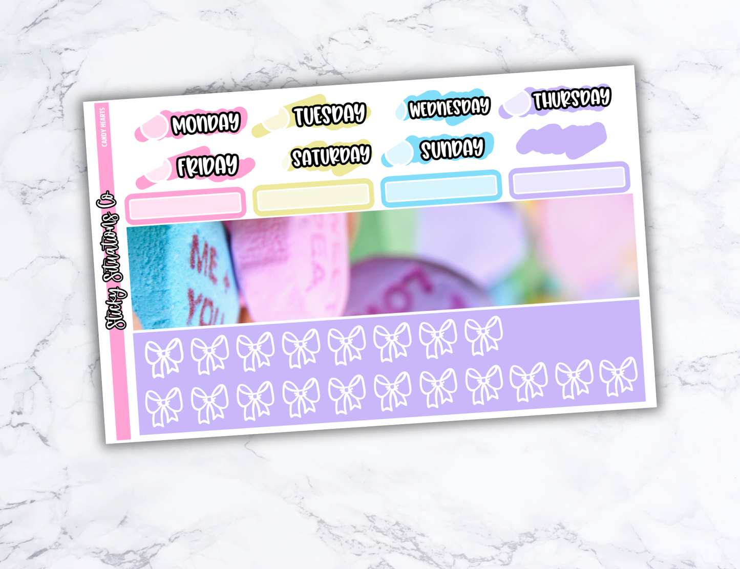 Candy Hearts Full Vertical Planner Sticker Kit – Fun and Bright Matte Stickers for Weekly Layouts | Perfect for Valentine's Day Planning