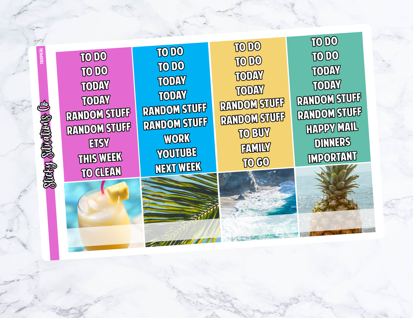 Tropical Full Vertical Planner Sticker Kit – Fun and Bright Matte Stickers for Weekly Layouts | Perfect for Summer Planning