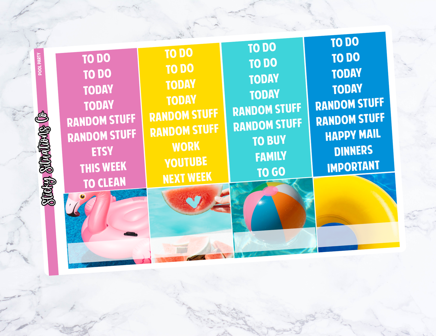 Pool Party Full Vertical Planner Sticker Kit – Fun and Bright Matte Stickers for Weekly Layouts | Perfect for Summer Planning