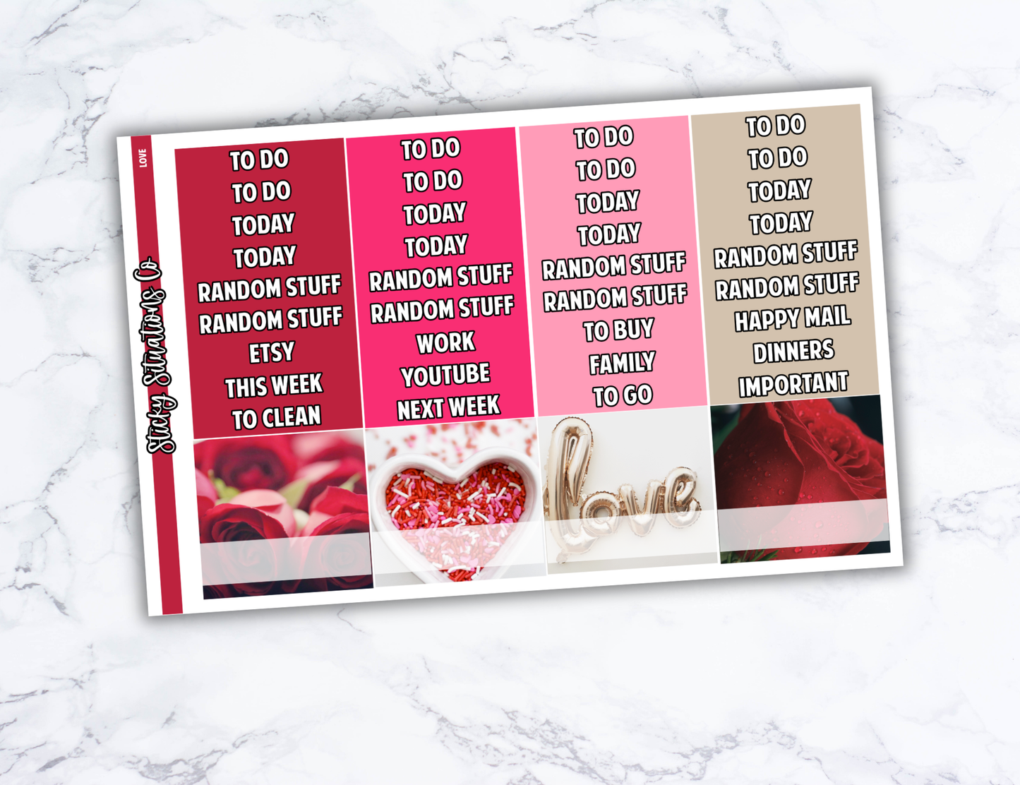 Love Full Vertical Planner Sticker Kit – Fun and Bright Matte Stickers for Weekly Layouts | Perfect for Valentines Day Planning