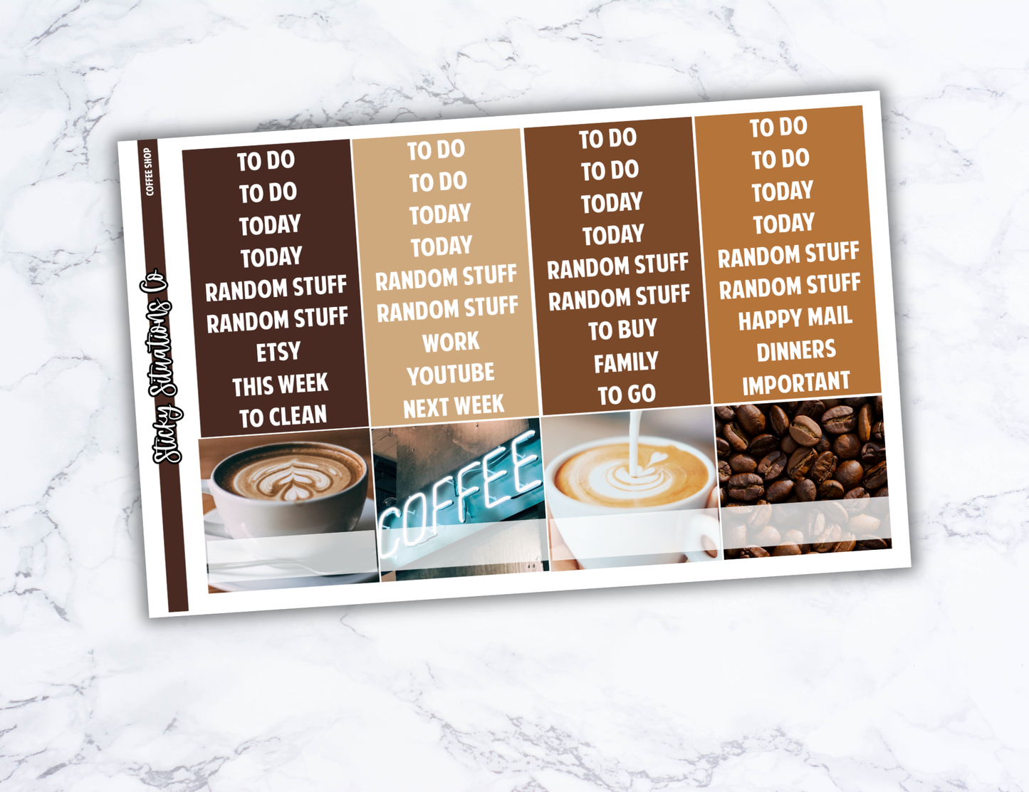 Coffee Shop Full Vertical Planner Sticker Kit – Fun and Bright Matte Stickers for Weekly Layouts | Perfect for Every Day Planning