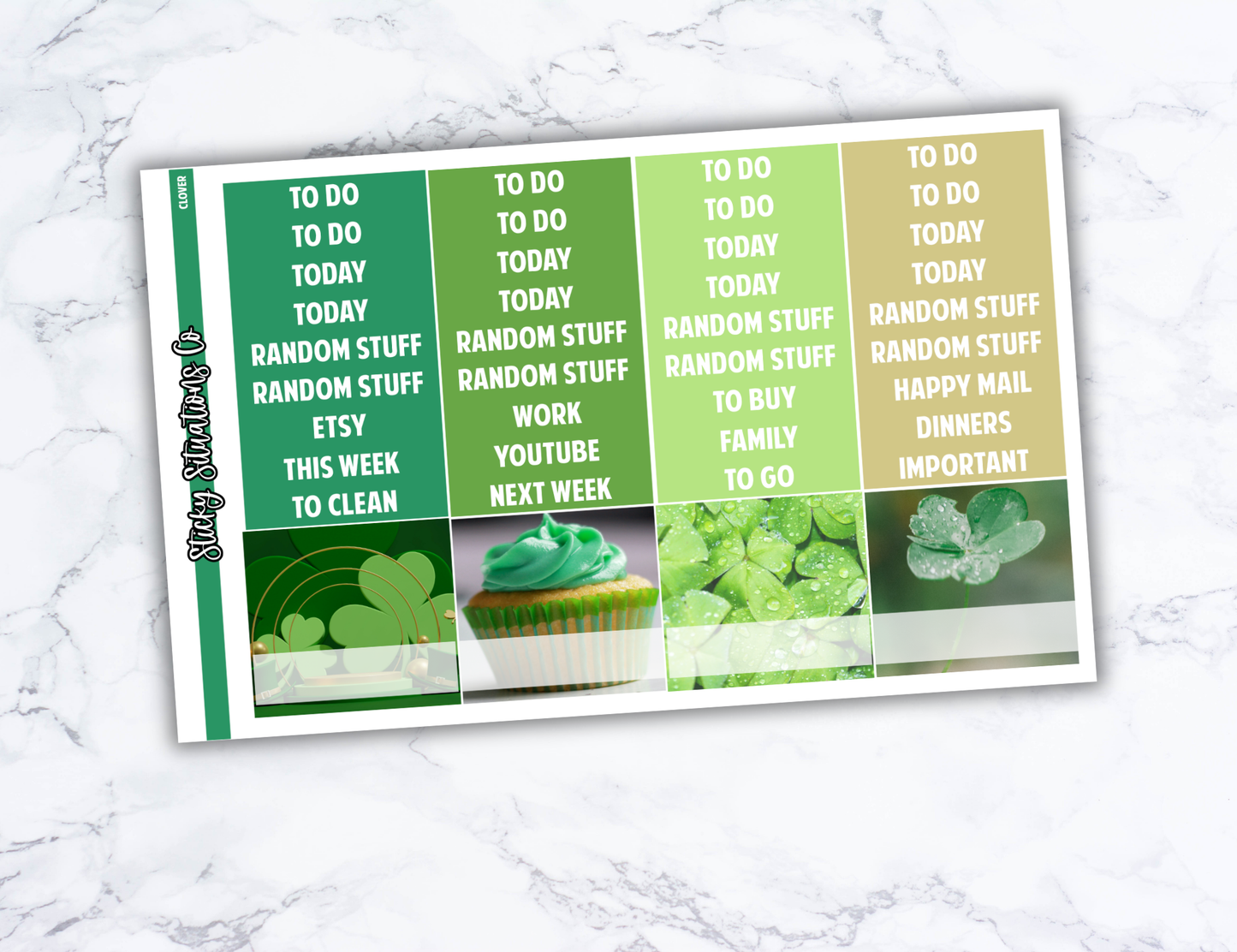 Clover Full Vertical Planner Sticker Kit – Fun and Bright Matte Stickers for Weekly Layouts | Perfect for St. Patrick's Day Planning