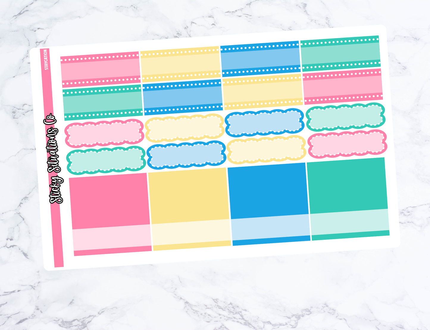 Staycation Full Vertical Planner Sticker Kit – Fun and Bright Matte Stickers for Weekly Layouts | Perfect for Every Day Planning