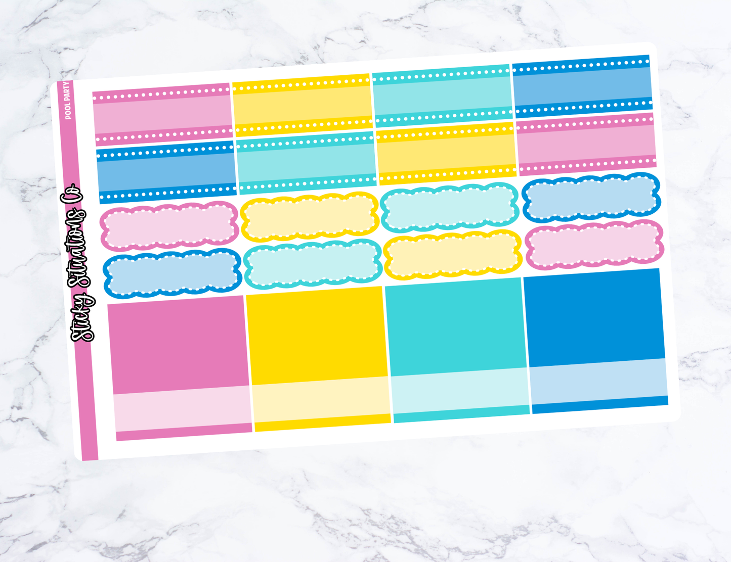 Pool Party Full Vertical Planner Sticker Kit – Fun and Bright Matte Stickers for Weekly Layouts | Perfect for Summer Planning