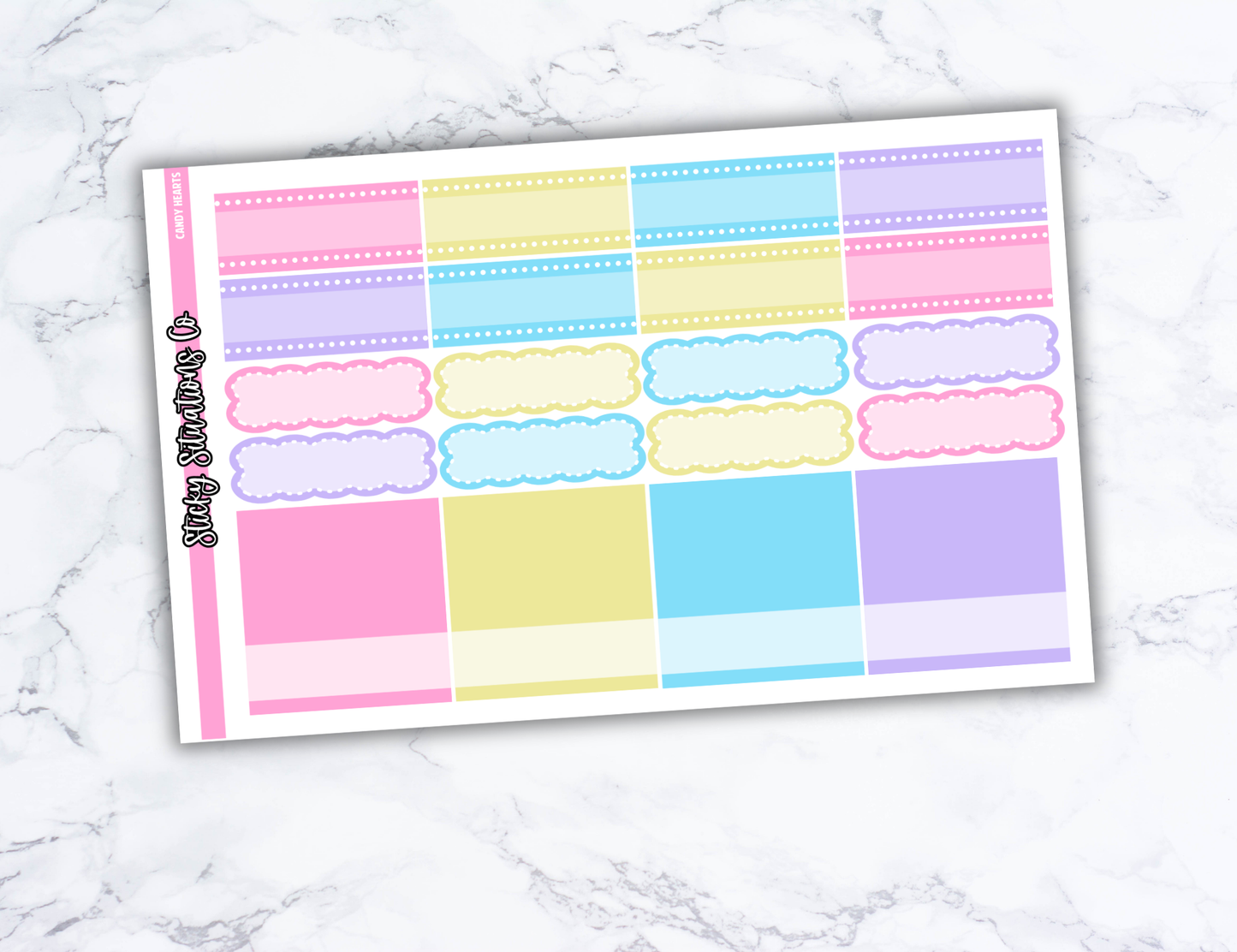 Candy Hearts Full Vertical Planner Sticker Kit – Fun and Bright Matte Stickers for Weekly Layouts | Perfect for Valentine's Day Planning