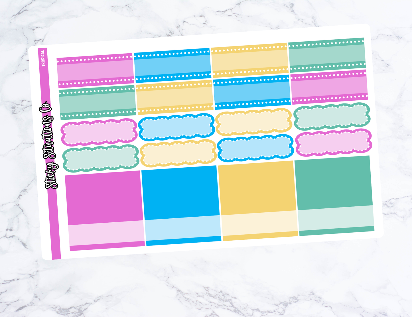 Tropical Full Vertical Planner Sticker Kit – Fun and Bright Matte Stickers for Weekly Layouts | Perfect for Summer Planning