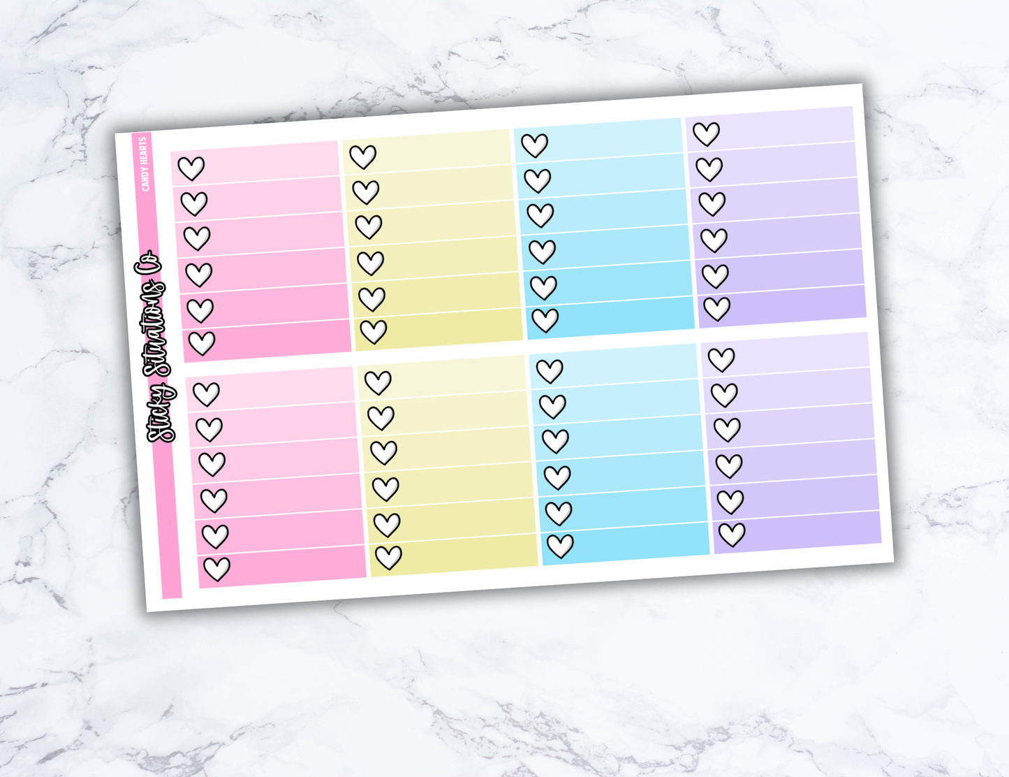 Candy Hearts Full Vertical Planner Sticker Kit – Fun and Bright Matte Stickers for Weekly Layouts | Perfect for Valentine's Day Planning