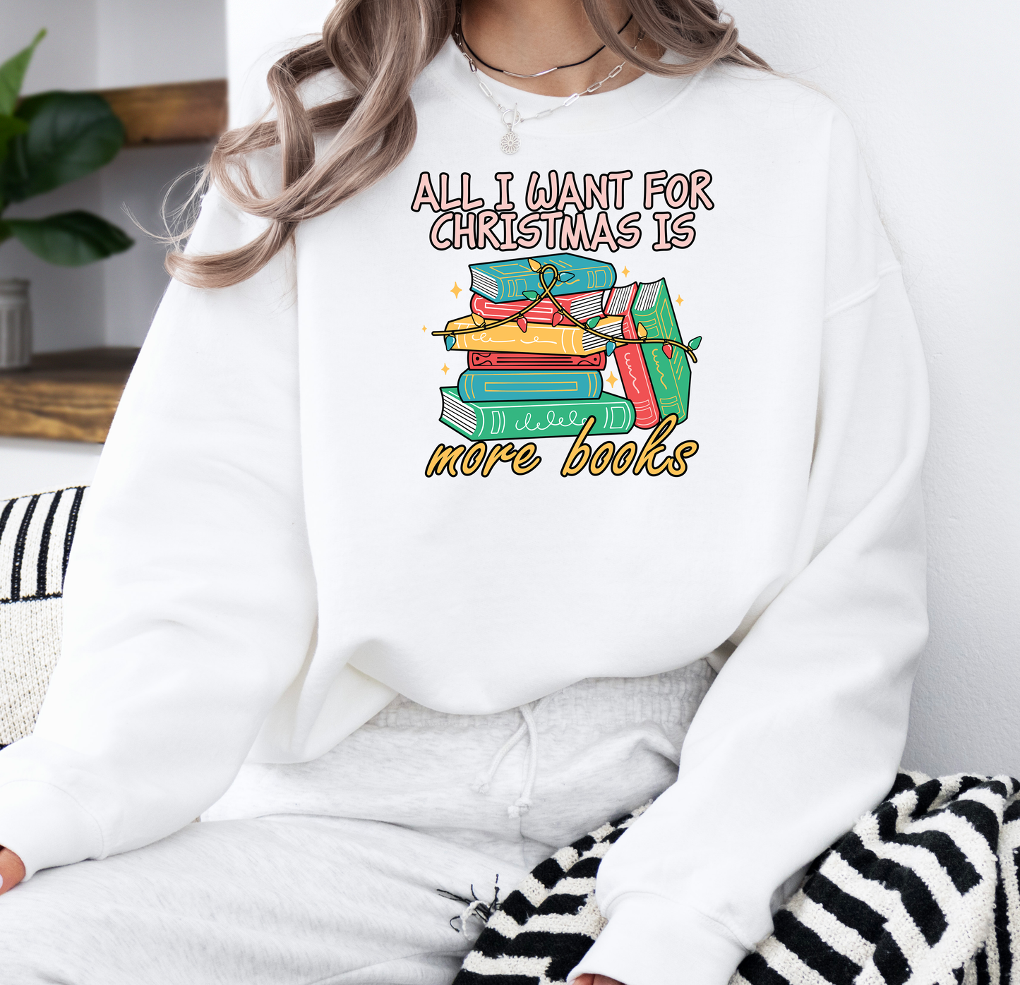 All I Want For Christmas is More Books | Gildan G180 Heavy Blend Fleece Crew with DTF Transfer Design