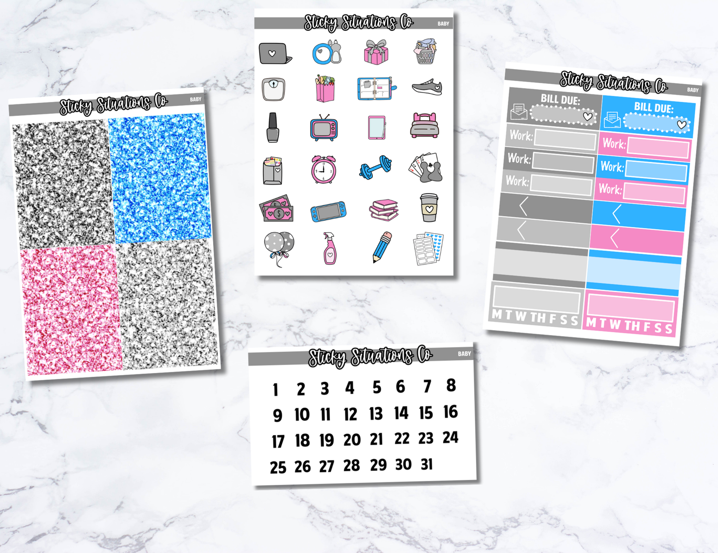 Baby Full Vertical Planner Sticker Kit – Fun Matte Stickers for Weekly Layouts | Perfect for Baby Planning