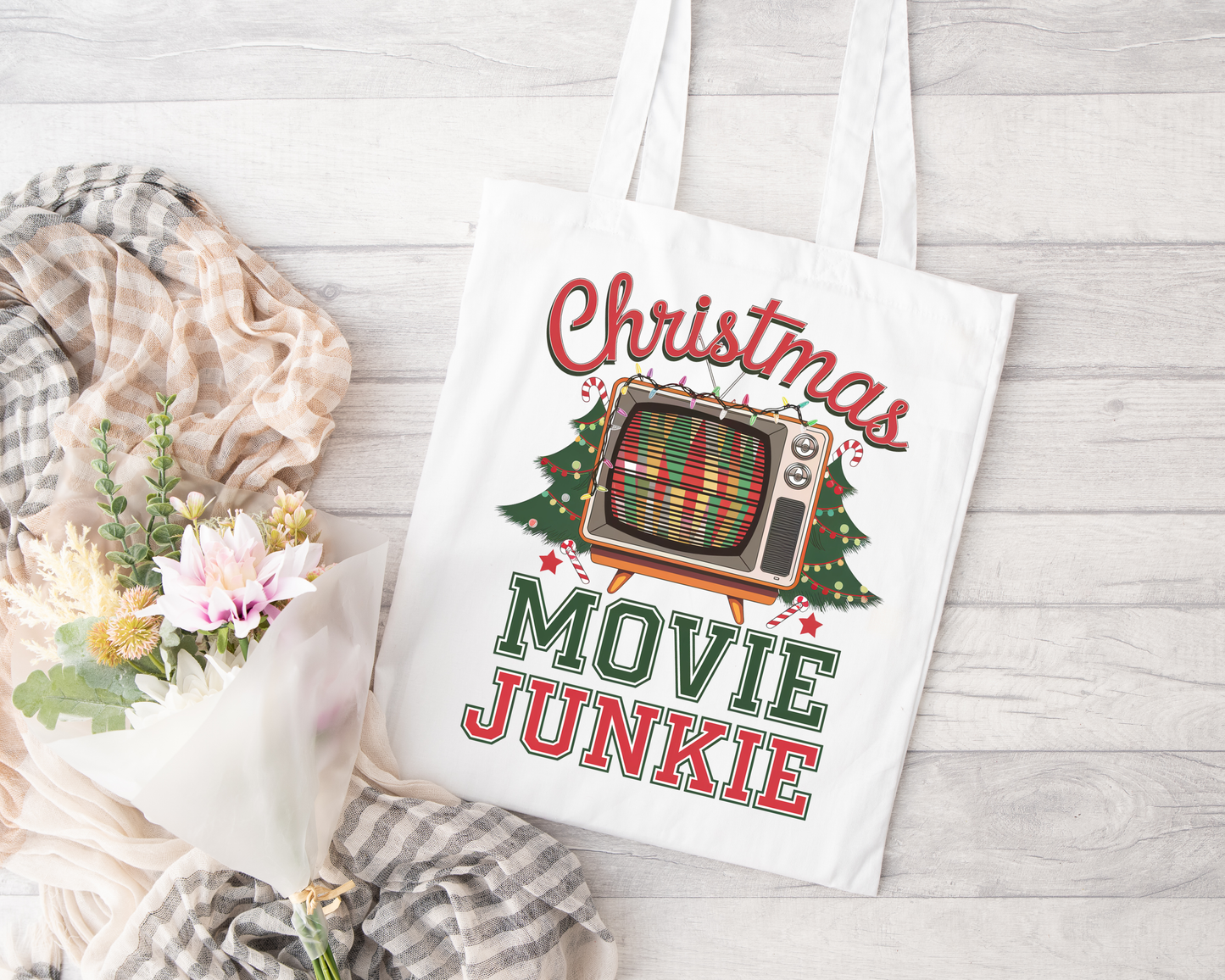 Christmas Movie Junkie Sublimated Tote Bag