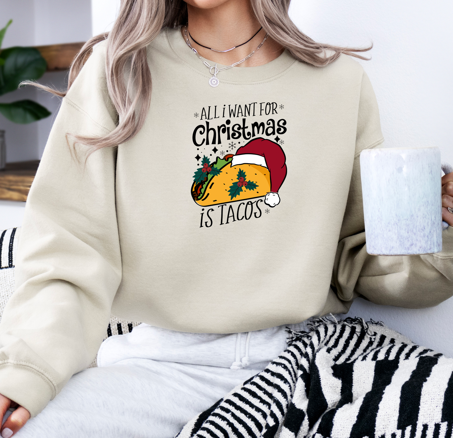 All I Want For Christmas Is Tacos | Gildan G180 Heavy Blend Fleece Crew with DTF Transfer Design