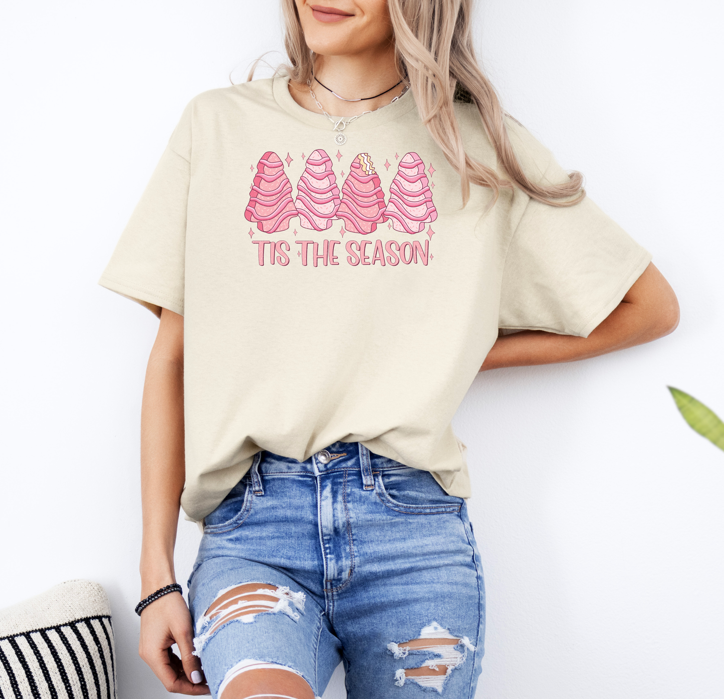 Tis The Season (Pink Christmas Tree Cakes) | Gildan G500 Heavy Cotton T-Shirt with Custom DTF Transfer Design