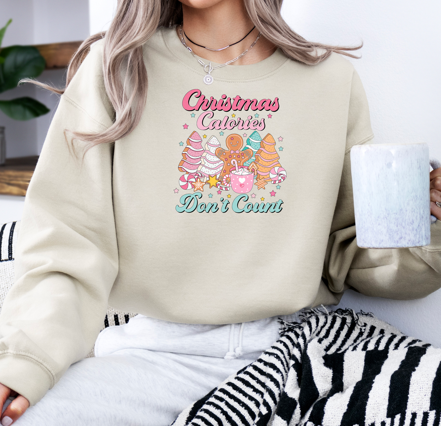 Christmas Calories Don't Count | Gildan G180 Heavy Blend Fleece Crew with DTF Transfer Design