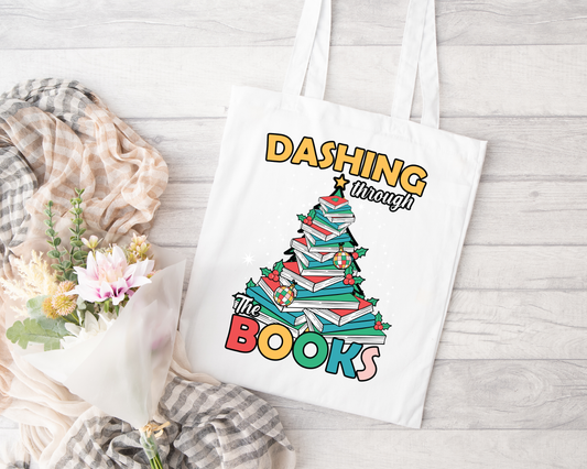 Dashing Through The Books Sublimated Tote Bag