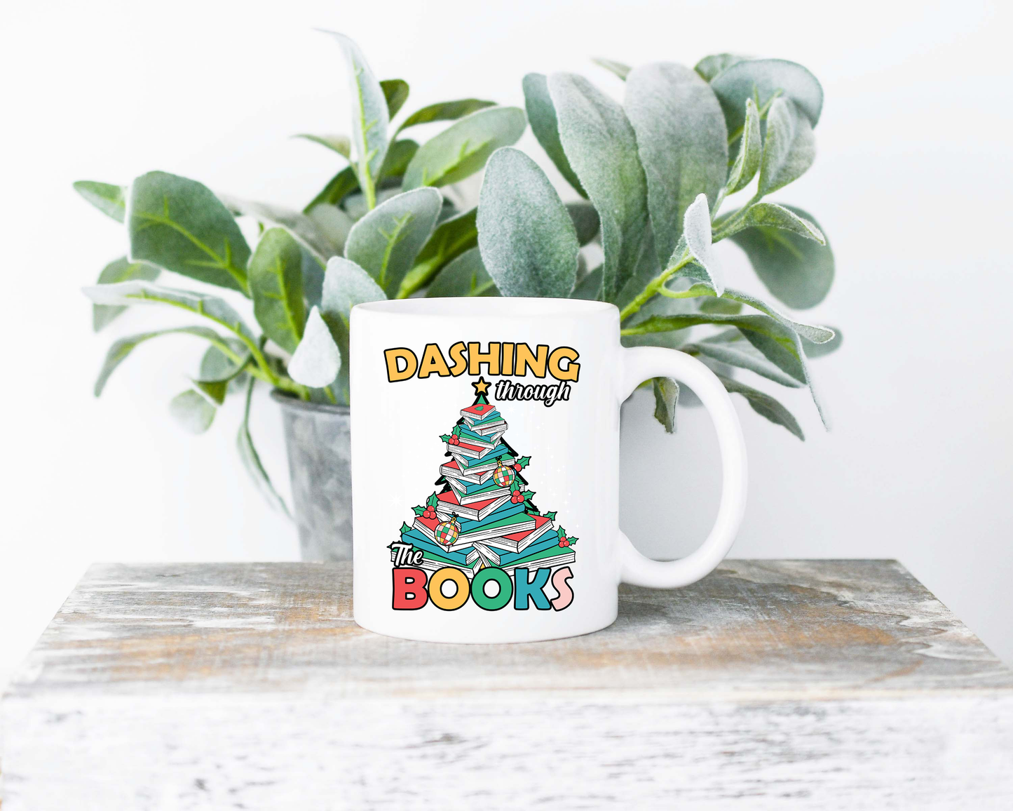 Dashing Through The Books Sublimated Coffee Mug - 11oz Ceramic Mug