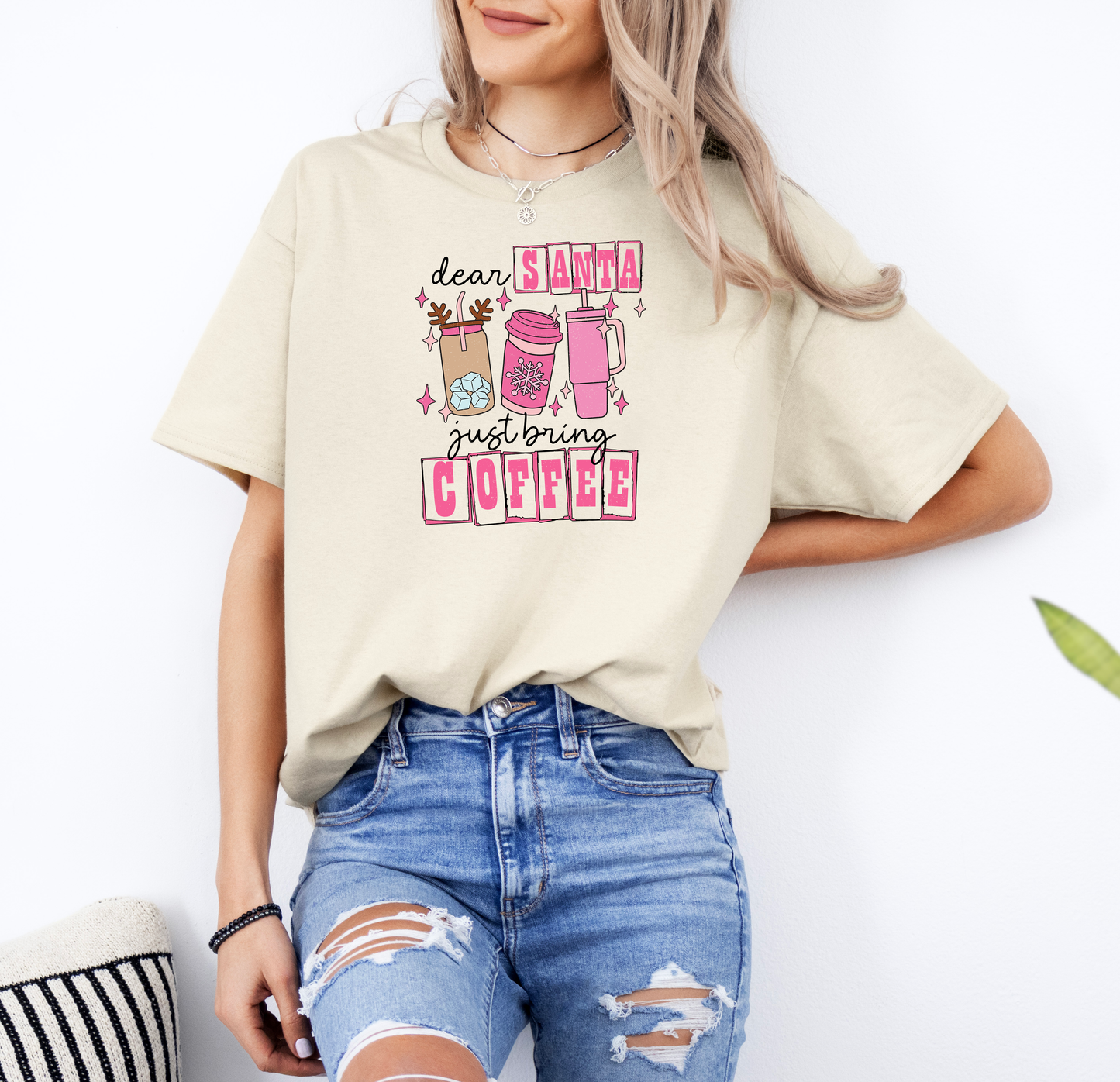 Dear Santa Just Bring Coffee | Gildan G500 Heavy Cotton T-Shirt with Custom DTF Transfer Design