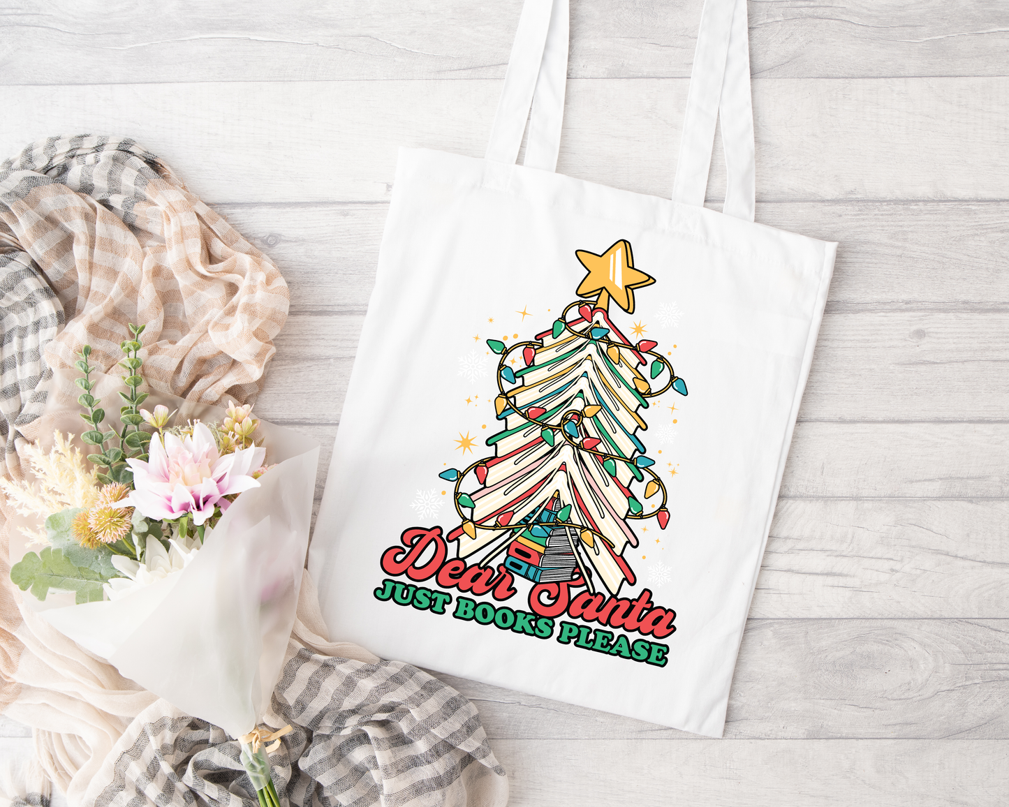 Dear Santa Just Books Please Sublimated Tote Bag