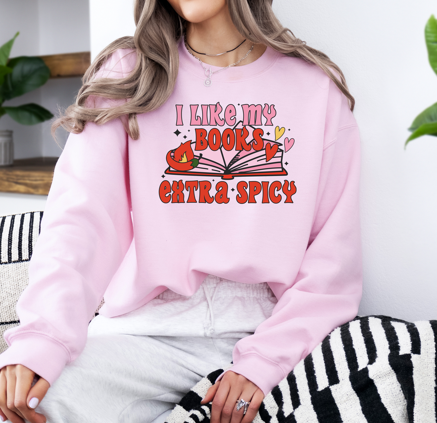 I Like My Books Extra Spicy | Gildan G180 Heavy Blend Fleece Crew with DTF Transfer Design