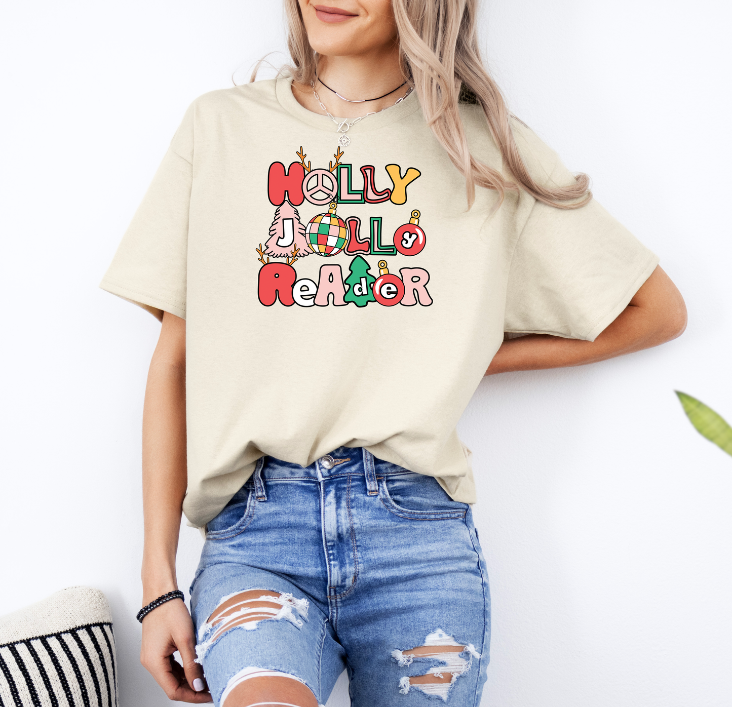 Holly Jolly Reader | Gildan G500 Heavy Cotton T-Shirt with Custom DTF Transfer Design