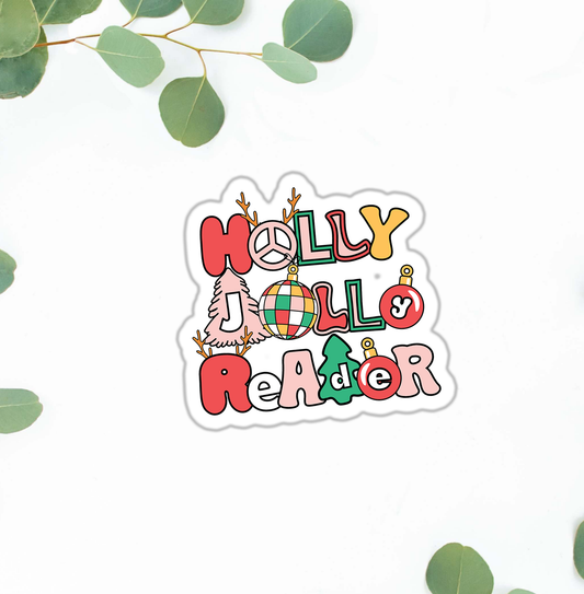 Holly Jolly Reader Vinyl Sticker | Water-Resistant Vinyl Sticker | Durable, High-Quality Self-Adhesive