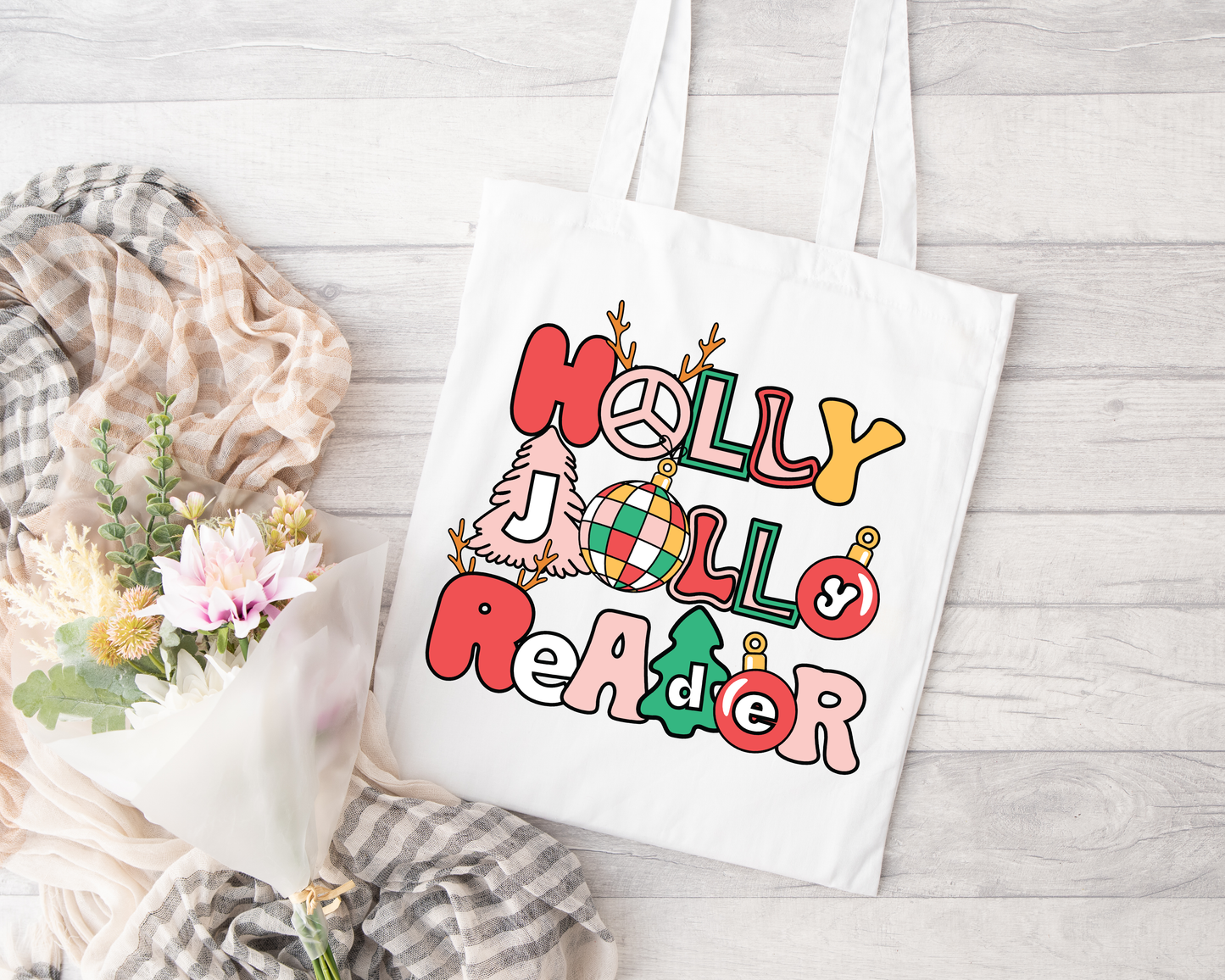 Holly Jolly Reader Sublimated Tote Bag