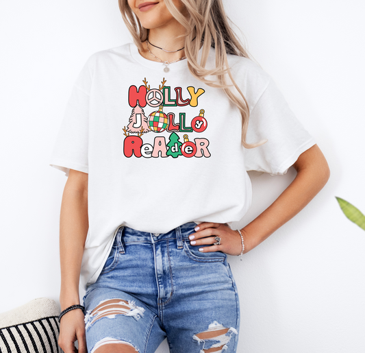 Holly Jolly Reader | Gildan G500 Heavy Cotton T-Shirt with Custom DTF Transfer Design