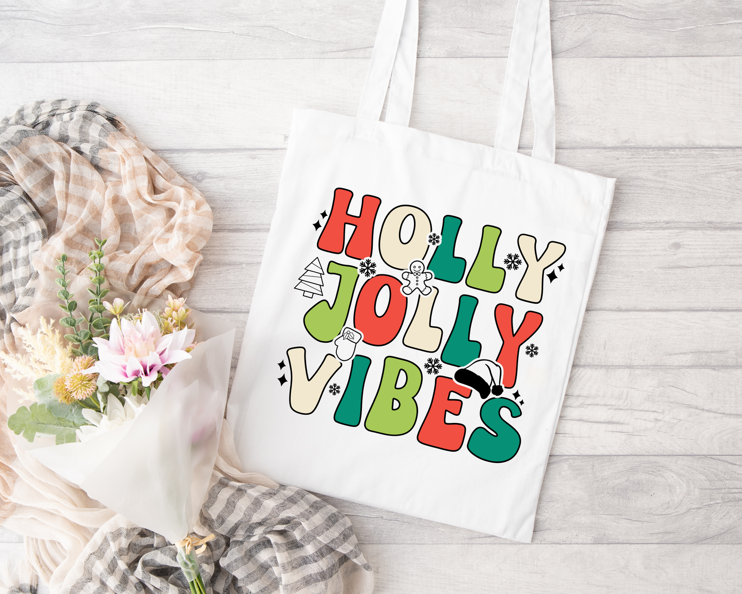 Holly Jolly Vibes Sublimated Tote Bag