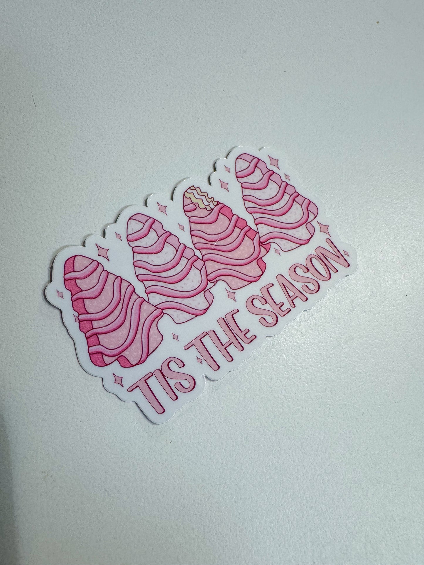 Tis The Season (Pink Christmas Tree Cakes) Vinyl Sticker | Water-Resistant Vinyl Sticker | Durable, High-Quality Self-Adhesive