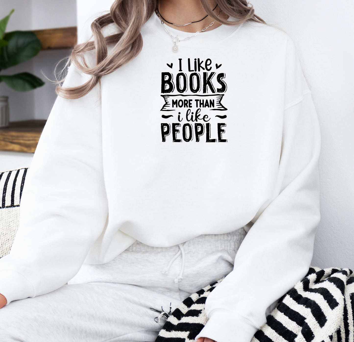 I Like Books More Than People | Gildan G180 Heavy Blend Fleece Crew with DTF Transfer Design