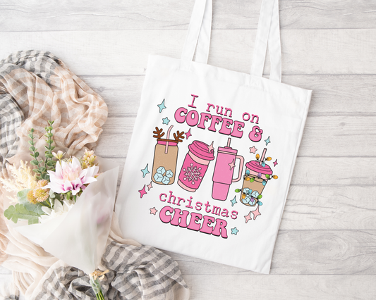 I Run On Coffee and Christmas Cheer Sublimated Tote Bag