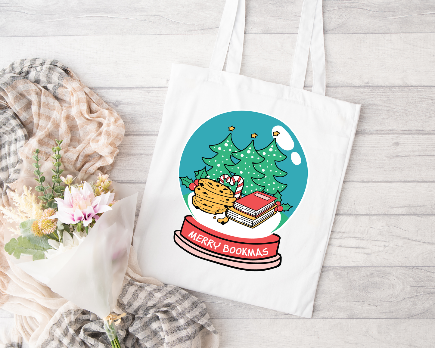 Merry Bookmas Snow Globe Sublimated Tote Bag