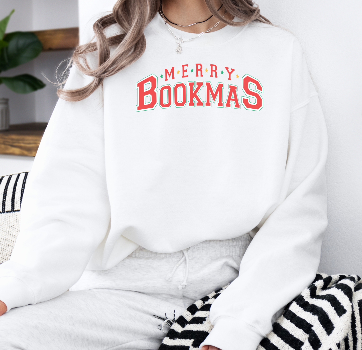 Merry Bookmas | Gildan G180 Heavy Blend Fleece Crew with DTF Transfer Design