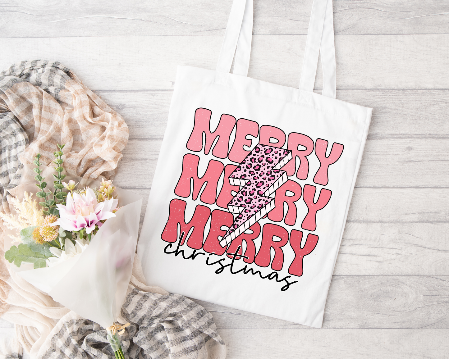 Merry Merry Merry Christmas Sublimated Tote Bag