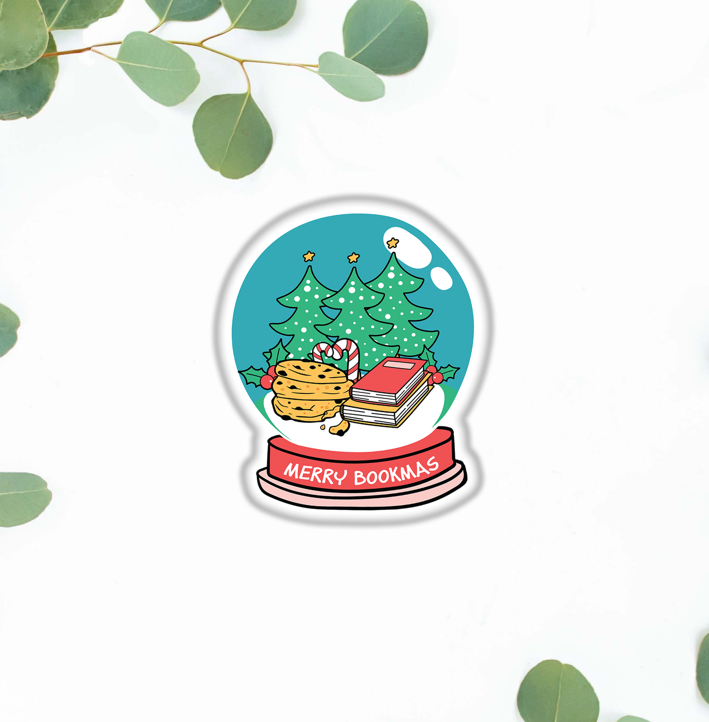 Merry Bookmas Snow Globe Vinyl Sticker | Water-Resistant Vinyl Sticker | Durable, High-Quality Self-Adhesive