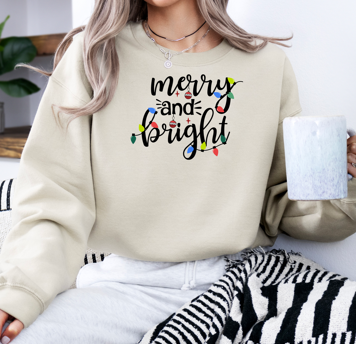 Merry And Bright | Gildan G180 Heavy Blend Fleece Crew with DTF Transfer Design