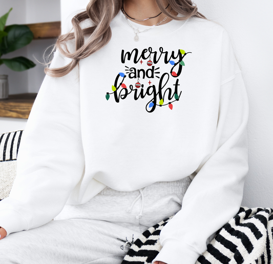 Merry And Bright | Gildan G180 Heavy Blend Fleece Crew with DTF Transfer Design